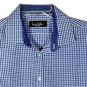 Nicole Miller NY button up long sleeve shirt. Blue check Men’s Large 16 - 16 1/2